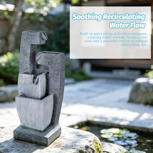 31.69" H Resin Water Fountain, Freestanding Tiered Waterfall Fountain