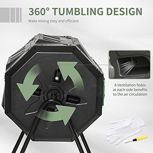 Dual Chamber Rotating Compost Tumbler, 43 Gallon Composter for Kitchen & Garden Waste, 360 Degree Turning Compost Bin - Green