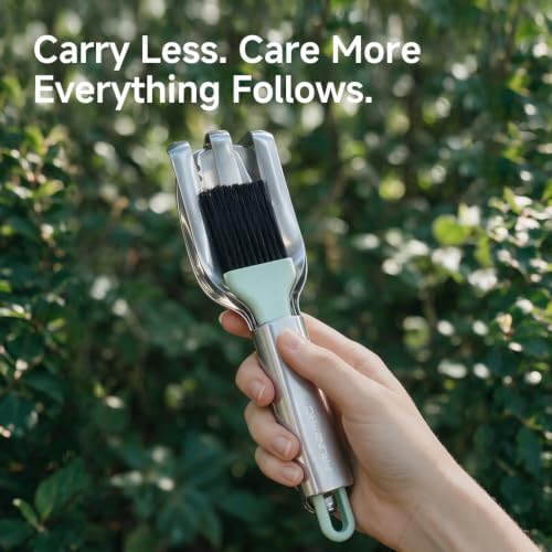 PrunePro Portable Garden Tool Set：4 Pack 18/10 Stainless Steel Gardening Hand Tool Kit Trowel Transplanter Cultivator Brush for Indoor Gardening Easy Storage Gardening Supplies