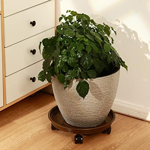 8 Packs 12 Inches Plant Caddy with PU Wheels Large Rolling Plant Stands Plastic Plant Roller Base Pot Movers Planter Saucer on Wheels Indoor Outdoor Wheeled Plant Dolly Planter Tray Coaster