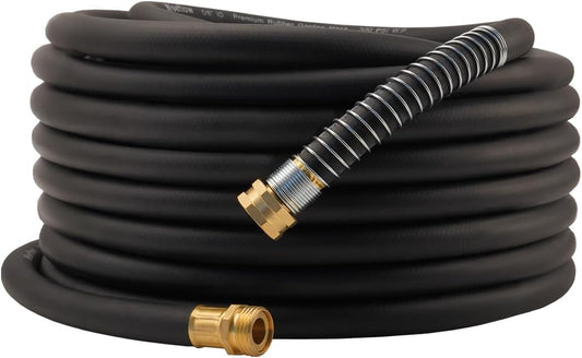 WiseFlow Garden Hose 75FT x 5/8", Heavy Duty Rubber Hose, 1000PSI Burst, 300PSI Working, Water Hose with Five Layered Braiding, Male Female Fittings (Black)