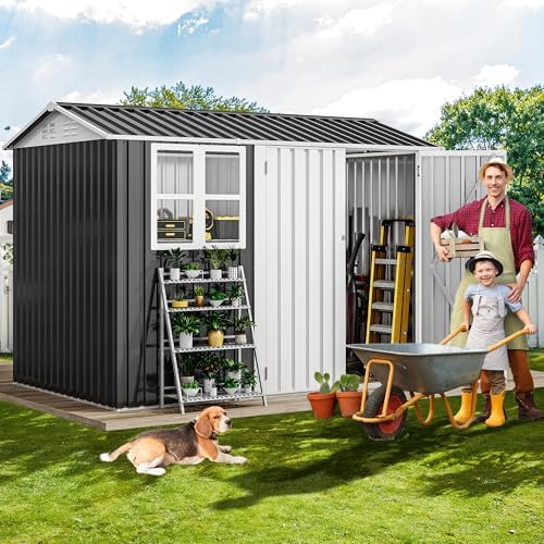 DWVO 8' x 6' Outdoor Storage Shed with Window and Lockable Doors