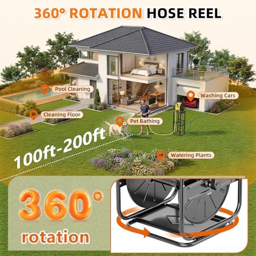 SPECILITE Garden Water Hose Reel, 95-195FT Capacity for Yard, Farm & Ranch