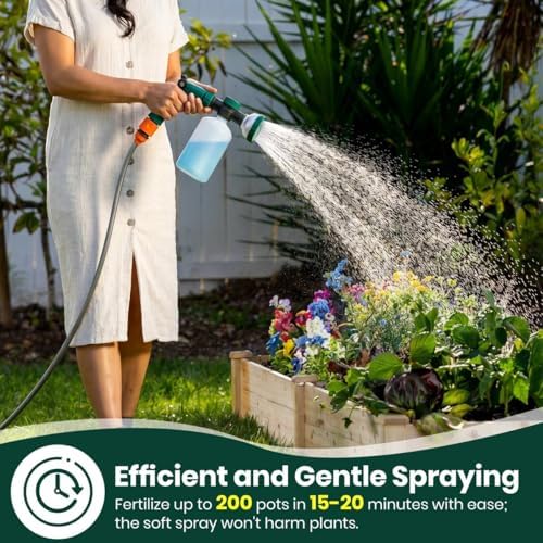 VENETIO 8-Dial Hose Attachment Spray Gun for Liquid Fertilizer/Soap | Precision Lawn & Garden Feeder Pro for Uniform Fertilizing and Watering Plants | Hose-End Nozzle Sprayer with 16oz Bottle