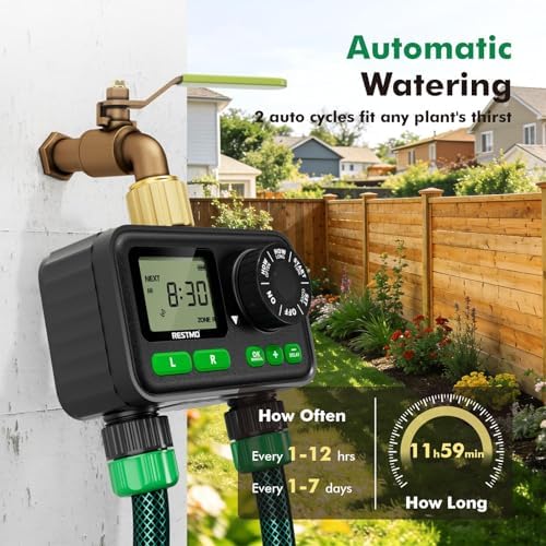 RESTMO 2-Zone Programmable Sprinkler Timer for Outdoor Hose Faucet 2 Pack