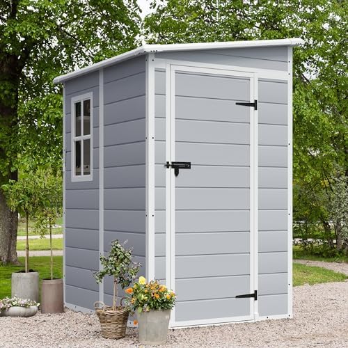 JUMMICO Outdoor Storage Shed, 5 x 4 FT Resin Shed with Floor