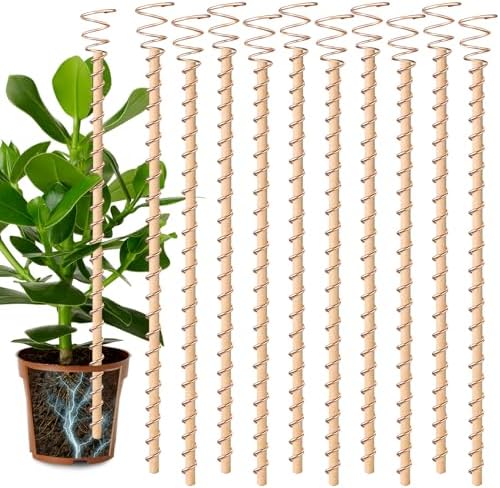 10pcs Electroculture Plant Stakes, 17'' Copper Coil Wire Antennas, Garden Stakes, Tensor Rings Kit, Copper Rods Electronic Planting for Growing Vegetable Garden Plants Support