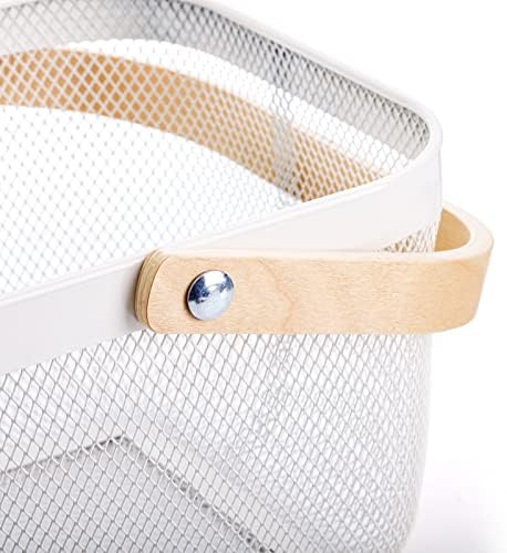 Mesh Storage Basket with Handle, Garden Harvest Basket, Mesh Fruit Basket Bin for Gathering Vegetables, Multi-functional Metal Wire Basket for Kitchen Garden Picnic Cabinet, White