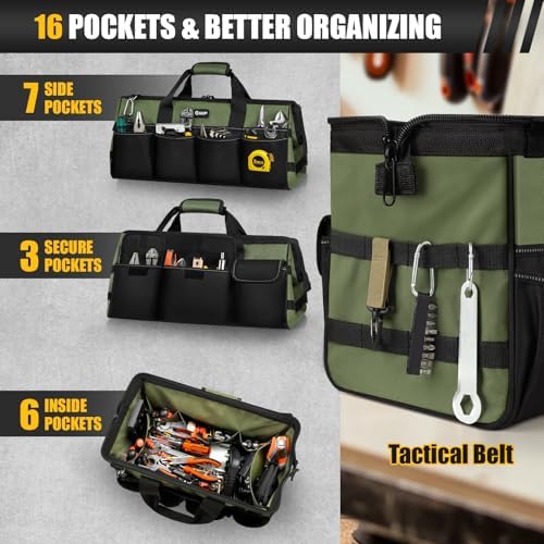 20" Tool Bag Extra Large, HeavyDuty Spacious Tool Box Organizer, Green