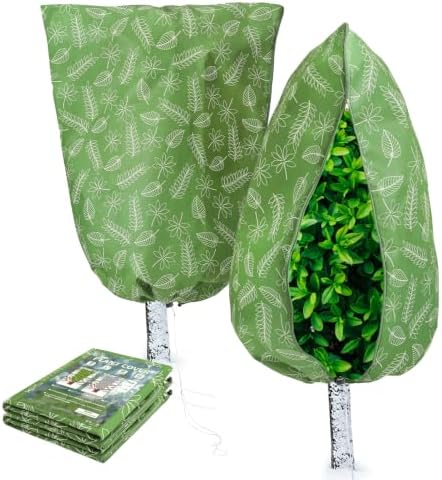 Homimp Plant Covers Freeze Protection,2 PCS Frost Covers with Zipper Drawstring (71" x 82.7") Plant Protection Cover Bags for Outdoor Winter Frost Cold Weather Shrubs Trees Jacket Covers,Green Print