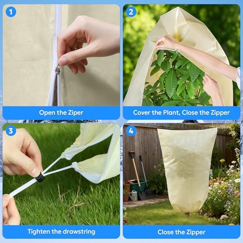 MIXC 4 Packs 2 Size Plant Covers Freeze Protection, Winter Plant Cover Cold Weather Tree Frost Cloth Warm Blankets Shrub Covers for Outdoor Plant （23''×23''+47''×71''）
