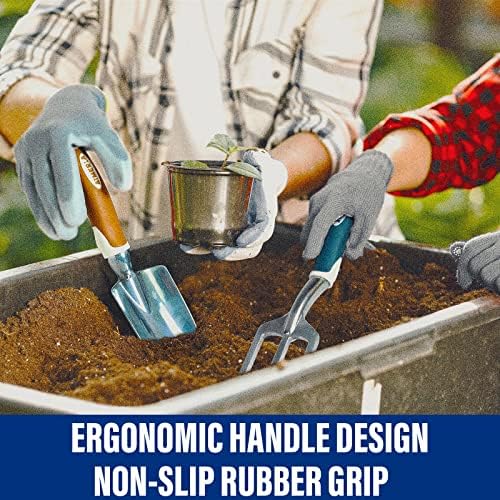 Gardening Tools Set of 9 Heavy Duty Garden Tools with Non-Slip Rubber Grip with Large Garden Bag for Tools Durable Hand Tools for Gardening, Weeding,Gardening Gifts for Women,Men