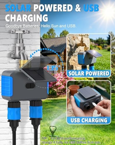WiFi Solar Sprinkler Timer, 2 Zone Smart Bluetooth Hose Timers