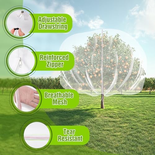 10 X 10FT Large Fruit Tree Netting, Tree Nets for Fruit Trees with Zipper and Drawstring, Insect Netting Barrier for Garden Blueberry Bushes Cherry Peach Apple Protection from Squirrels Birds Pests