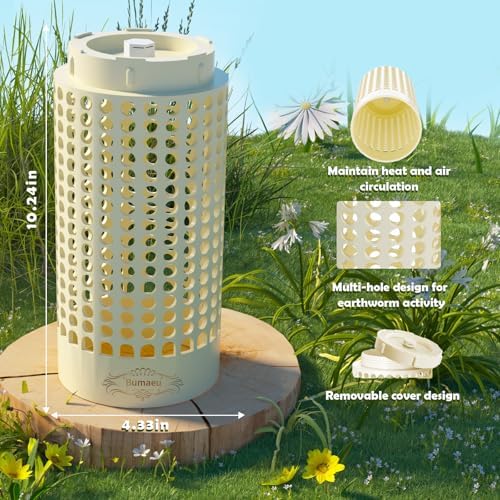 Underground Worm Farm, Garden Mini vermicomposting bin for use in Outdoor Gardening from Kitchen Food Waste, with Holes and lid, White (10.2x4.3x4.3IN)