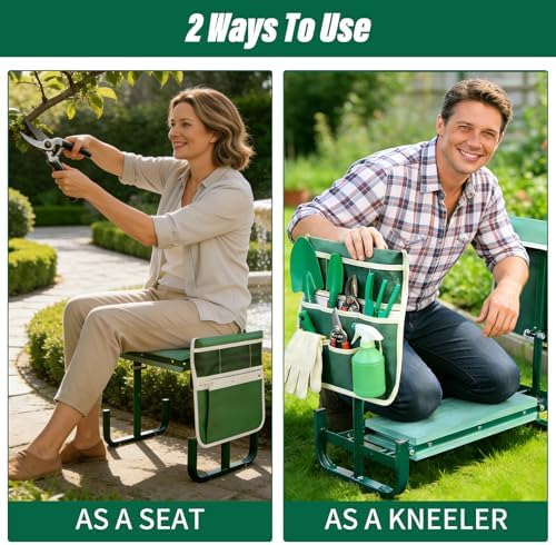 15-20 Inch Adjustable Garden Kneeler and Seat, Foldable Garden Kneeler