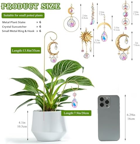 6PCS Small Trellis with Crystal Sun Catchers for Mini Potted Plants Gifts
