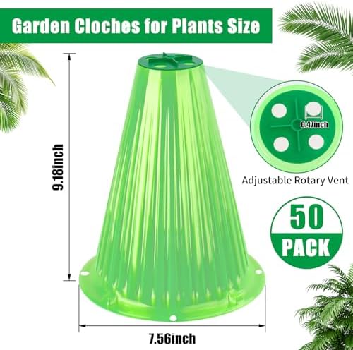50 Pack Garden Cloches for Plants with Rotary Vent Cover Reusable