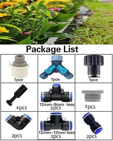 17-Piece Drip Irrigation Fitting Kit with Y-Splitter,Universal Connector & Quick Connector, Includes Elbows, Tees, Stoppers,Easy DIY Garden Watering System (17-Piece Drip Irrigation Fitting Kit)