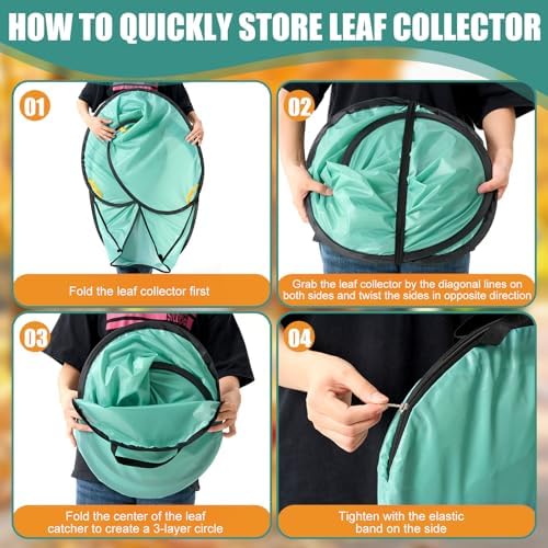 SATINIOR 55 Gallon Leaf Collector Bags Portable Pop Up Leaf Bags with Handle Foldable Reusable Garden Waste Collector & Loader, Reusable Yard Tarp for Leaves & Lawn Trash Waste