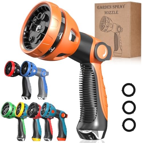 Water Hose Nozzle|Garden Hose Nozzle Hose Spray Nozzle with 10 Patterns High Pressure Hose Nozzles for Garden Hose for Watering Plants Washing Cars Pets(Orange)