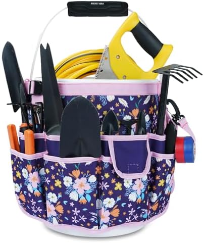 MELOTOUGH Bucket Caddy Organizer Bucket Tool Organizer for Garden Tools Fit 3.5 to 5 Gallon Bucket (Purple Flower)
