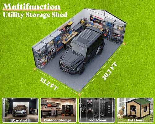 AMERLIFE 13x21x8.4 FT Garage Shed with 3 Lockable Doors & Reinforced Fram