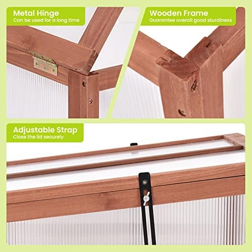 Portable Cold Frame for Winter Gardening, Mini Wooden Green House with Openable Top, Indoor Outdoor Cold Frames Raised Plants Bed Protection