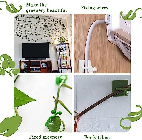 Tmofs 100Pcs Plant Climbing Wall Fixture Clips,Plant Fixer Invisible Wall Vines Fixing Clips Self-Adhesive Clips Plant Vine Traction for Indoor Outdoor Decoration and Cable Wire Fixing (Green)