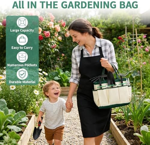 10PCS Gardening Tools Set, Heavy Duty Garden Hand Tool with Storage Bag Rust-Resistant Steel Built to Resist Bending Breaking Garden Essential Kit with Gardening Gifts for Women for Outdoor Planting