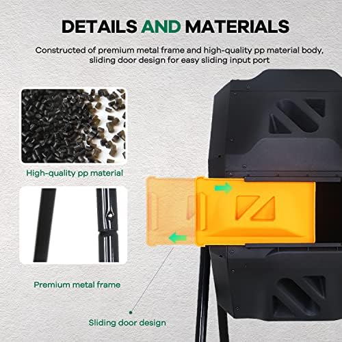 Compost Bin,Outdoor Compost Tumbler 42 Gallon Composter BPA Free Dual Chamber Composting Rotating for Garden Yard Orange