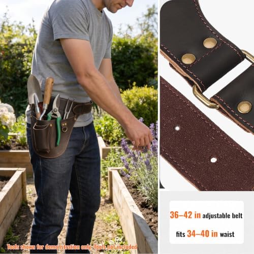 Leather Florists Tool Belt Bag,3 Pockets,Adjustable Gardeners Waist Holster