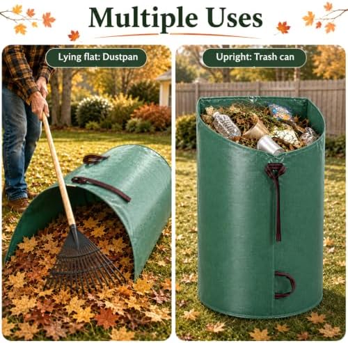 100 Gallon Leaf Collector, Reusable Dustpan-Type Lawn and Leaf Bag