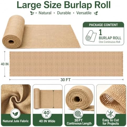 PJT 30FT x 40IN Natural Burlap Plant Covers for Winter Freeze Protection