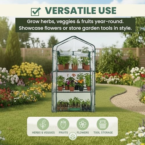 Pure Garden 3 Tier Mini Greenhouse, 27.5x19x50-Inch