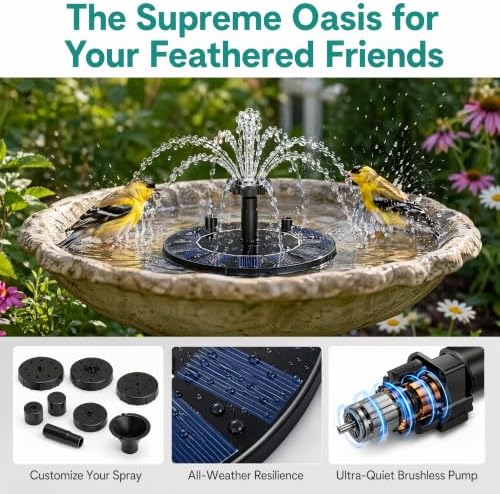 Solar Bird Bath Fountain, Solar Bird Bath Fountain with Pump, Outdoor Solar Fountain, Hanging Solar Fountain, Suitable for Gardens, Ponds, Patios