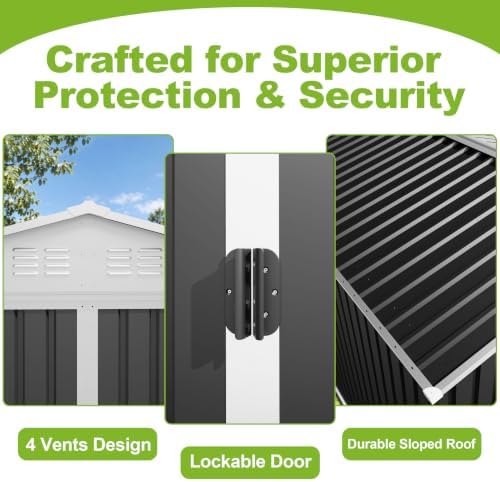 6x9x7 FT Outdoor Storage Shed,Galvanized Metal Garden Shed,Steel Tool Shed with Sliding Door & Gable Roof Waterproof, Rust-Resistant for Garden Backyard Patio Lawn Grey