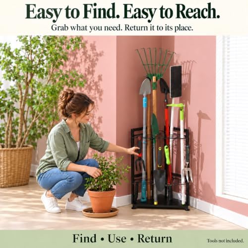 YueTong Corner Garden Tool Organizer, Freestanding Rack for Garage & Shed.