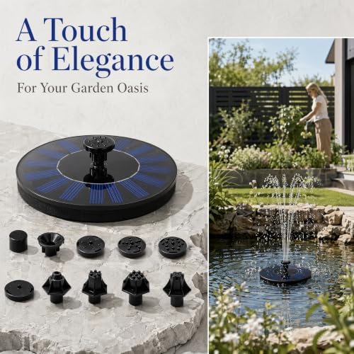 2.4W Solar Bird Bath Fountain Pump, 7.1 Inch Upgraded Floating Solar Powered Water Fountain with 10 Nozzles, Multiple Spray Patterns for Outdoor Garden Pond Birdbath Pool Fish Tank