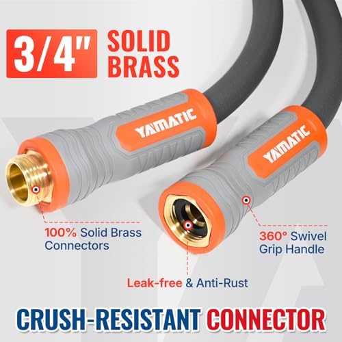 YAMATIC Flexible Garden Hose 5/8" x 75ft, 360° Swivel Handle, Burst 600 PSI