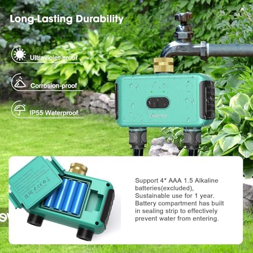 Smart WiFi Sprinkler Timer with Gateway, 2 Water Outlet Garden Hose Timer
