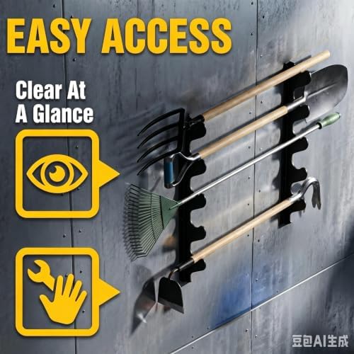 Shed Tool Organizer Wall Mount, Garage Organization, Garden Tool Organizer for Shovels and Rakes, Shed Organizer Solid Steel Holds 200LB