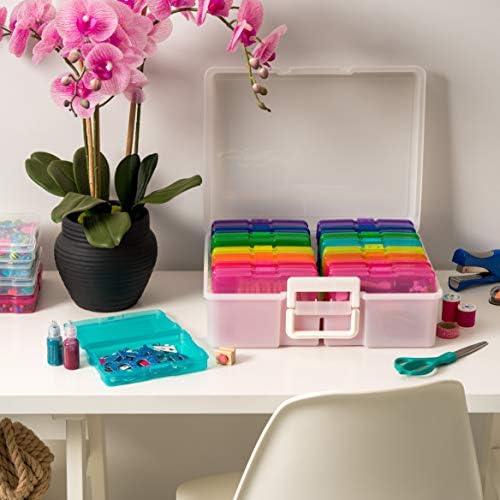 IRIS USA Photo Storage Box |Made in USA| 16 Cases - (2-Pack) - Pearl/Multi