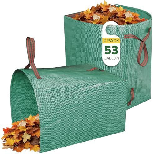53 Gallon Yard Waste Bags, 2-Pack Reusable PP Garden Leaf Bags with Handles, Self-Standing Foldable Lawn Bag for Grass, Twigs and Debris Outdoor Cleanup