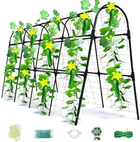 Cucumber Trellis for Raised Bed, U-Shape Garden Arch Metal Support for Climbing Plants, Metal Arch Plant Support Vegetables Trellis, Plant Support for Vine Outdoor(Black, 63*30*47inch(L*W*H))