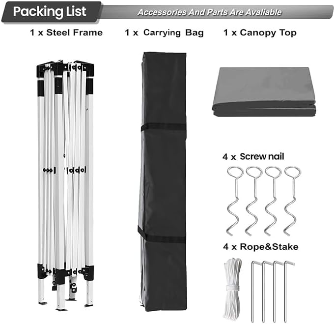 10x10ft Pop Up Canopy Tent,Heavy Duty Waterproof Folding Tent for Camping Parties Events Parties,Outdoor Canopy,Portable Sun Shelter,3 Adjustable Height(Grey)