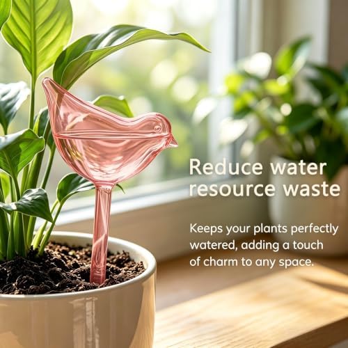 4Pcs Tulip Self Watering Globes Bulbs, 4Pcs Self Watering Globes Bird Shape, Self Water Globe for Indoor Outdoor Plants, Plastic Plant Self Waterer Insert, Plant Care, Water Conservation Device