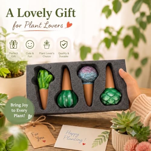 4PCS Self Watering Globes, Automatic Terracotta Watering Bulbs - Watering Spikes, Vacation Plant Watering Devices System, Plant Watering Globes for Indoor and Outdoor Plants - Cactus
