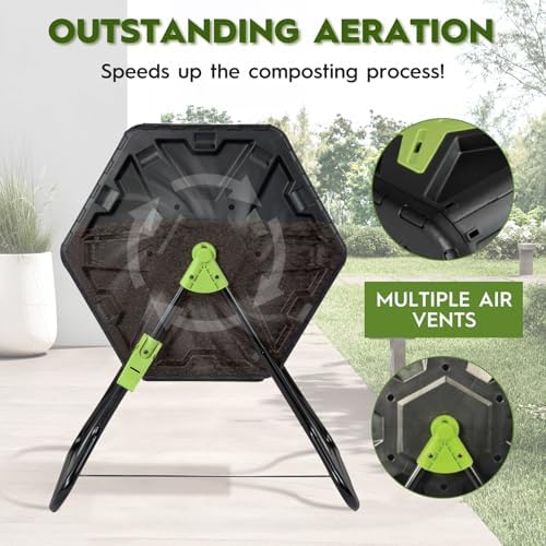 21 Gallon Compost Tumbler Outdoor - Small Rotating Composting Bin with Single Chamber & Steel Frame - BPA-Free Compact Garden Waste Bin for Kitchen Scraps & Yard Manure - Quick 5-Minute Assembly