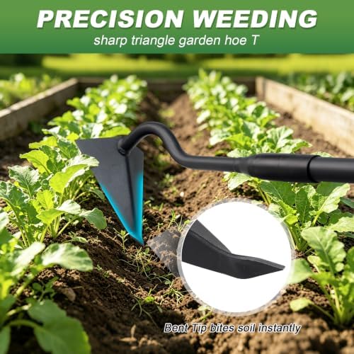 Garden Hoe, Gardening Tool for Weeding, Digging, Cultivating with Pointed Head, Curved Neck, 59 in Back-Saving Long Handle, Heavy Duty Hand Hoe for Loosening Soil Around Plants, Yard, Farm, Landscape